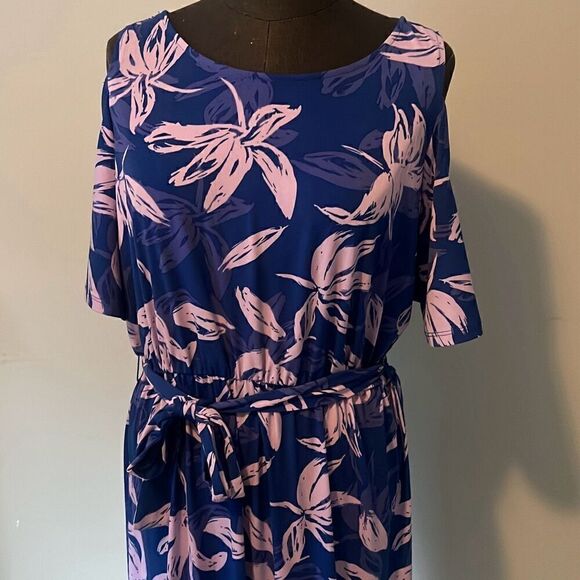 NWT Jaclyn Smith Womens Floral Cold Shoulder Dress Blue - Picture 3 of 9